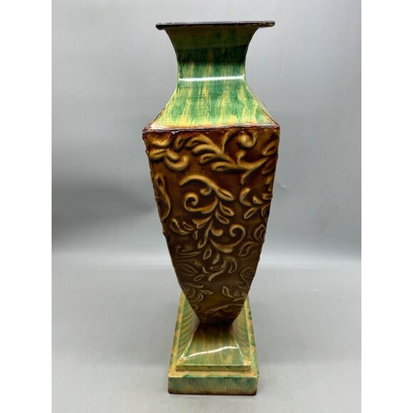 Allure Marion rouge House Vintage Style Embossed Green & Brown Vase tin READ - Picture 2 of 7